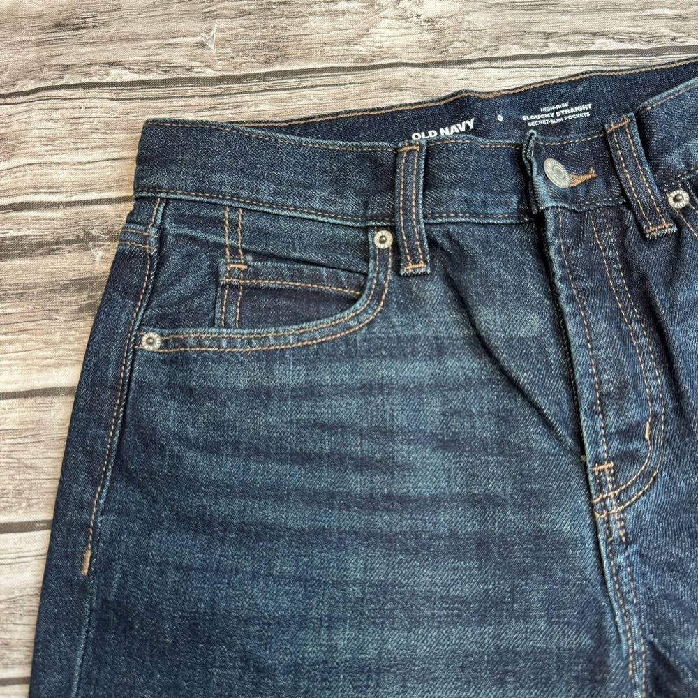 Old Navy High Rise Slouchy Straight Crop Jeans Dark Blue 0 NWT - Picture 4 of 12